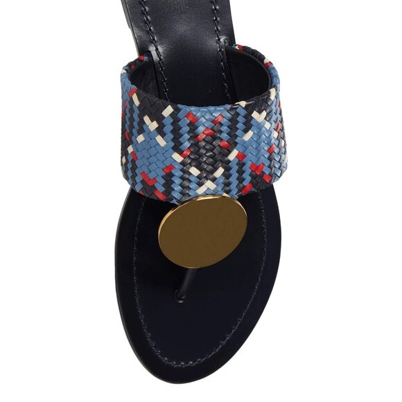 Tory Burch $268 Patos LEATHER Disk Sandal Blue Woven 10 - Picture 10 of 10